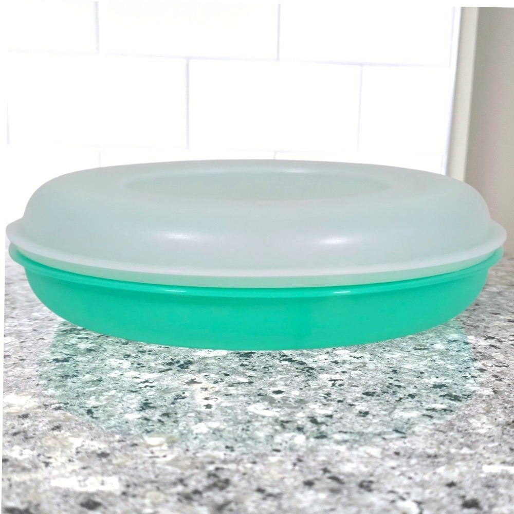 Tupperware Serving Tray 5 Compartment Teal Green Frosted Lid 11" No Dip Bowl
